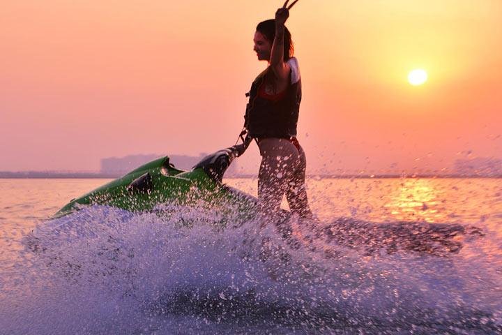 Riding a jet ski